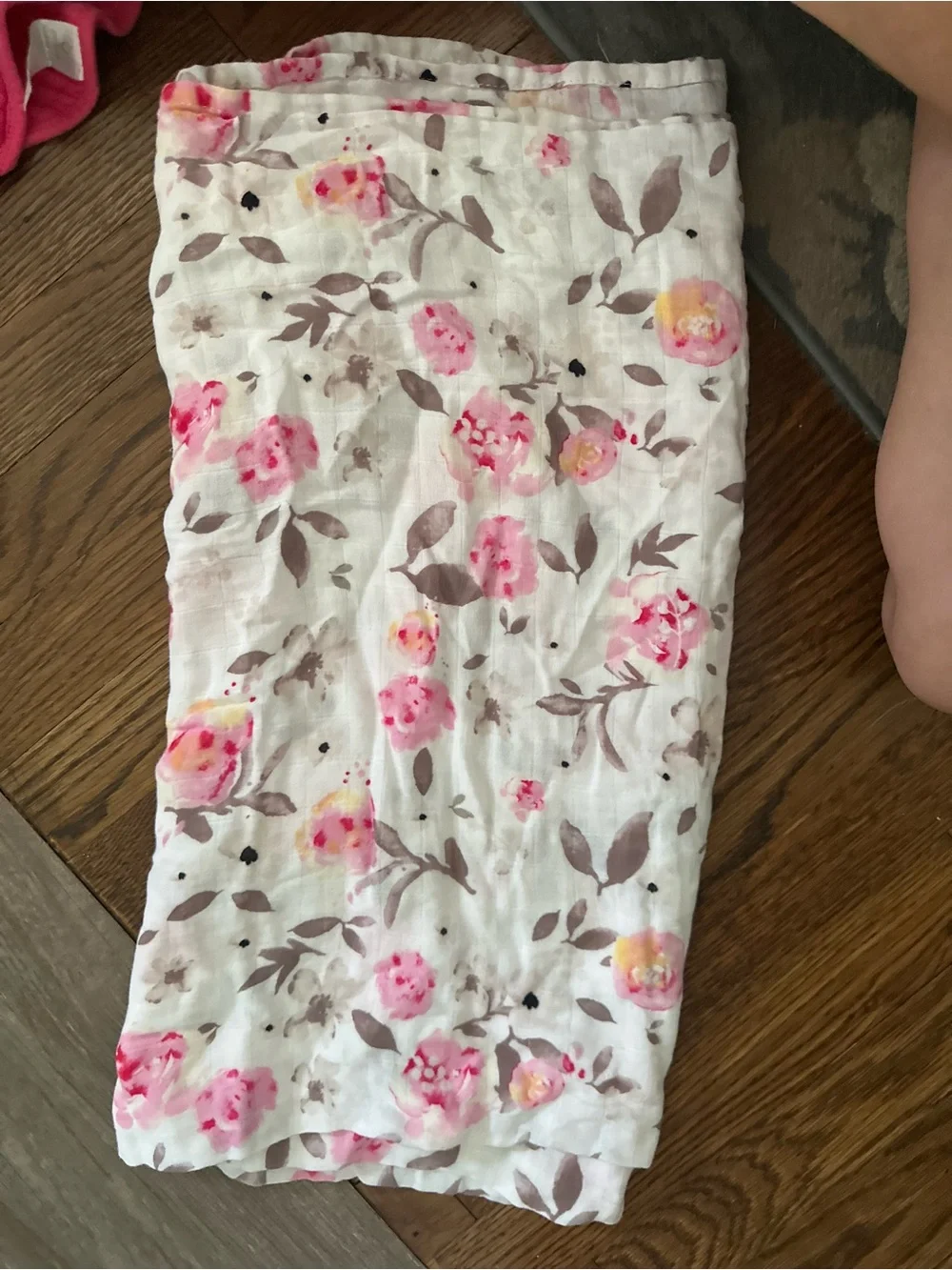Pink and Cream Floral Cotton Muslin Swaddle